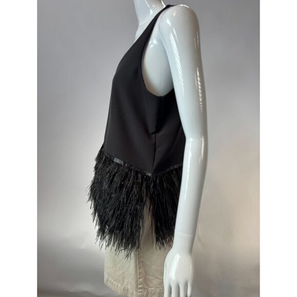 Romeo + Juliet Couture Black Feather Fringe V-Neck Tank Top L - Picture 14 of 16